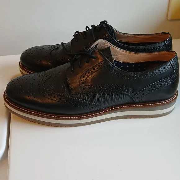 Thomas & Vine Men's Conrad Wingtip Derby Leather Dress Shoes Black Sz US 9.5 - Picture 6 of 9